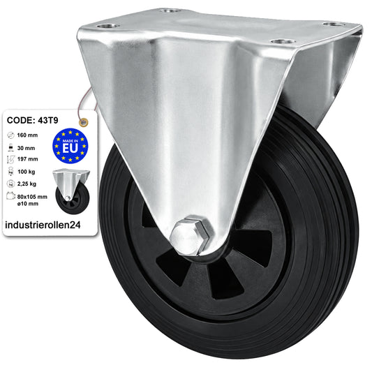 Kunststoff-Gummiräder in Bockrollengehäusen Lenkrolle Ø160 mm mit Platte Code: 43T9