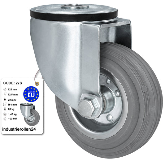 Metall-Gummiräder mit Befestigungsstift mit Zentralbohrung  Ø125 mm Code: 27S