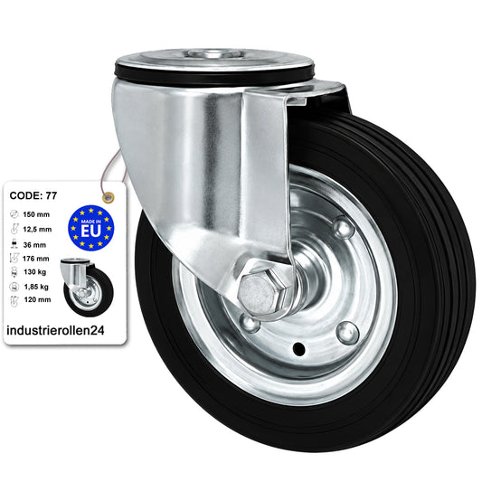 Metall-Gummiräder mit Befestigungsstift mit Zentralbohrung  Ø150 mm Code: 77