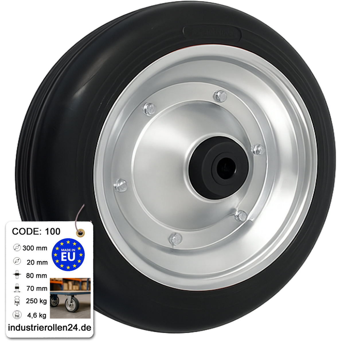 Ersatzrad Ø300 mm – Vollgummi Industrierad für Transportwagen, Code: 100