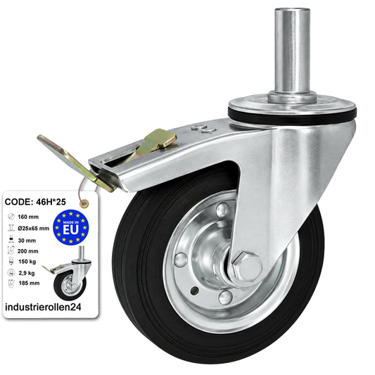 Metall-Gummiräder mit Befestigungsstift und Bremse Lenkrollen  Ø160 mm Code: 46H*25