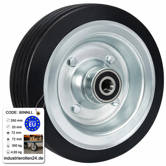 Ersatzrad Ø250 mm – Vollgummi Industrierad mit Kugellager für Transportwagen, Code: 90NNLL