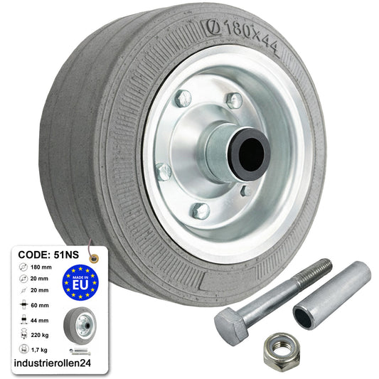 Metall-Gummiräder 180 mm mit Montage-Set – robuste Räder für Transport & Industrie Code: 51NS