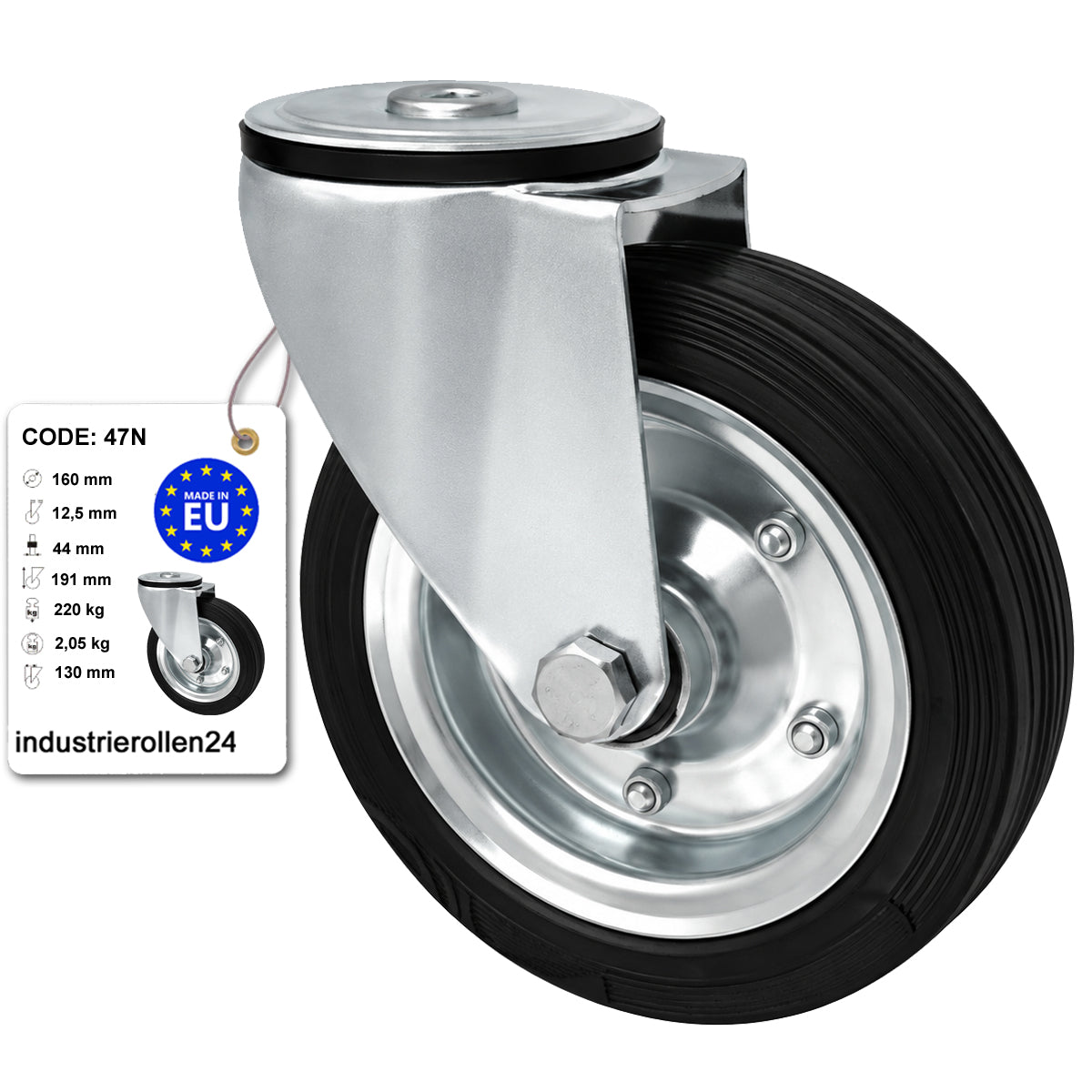Metall-Gummiräder mit Befestigungsstift mit Zentralbohrung  Ø160 mm Code: 47N