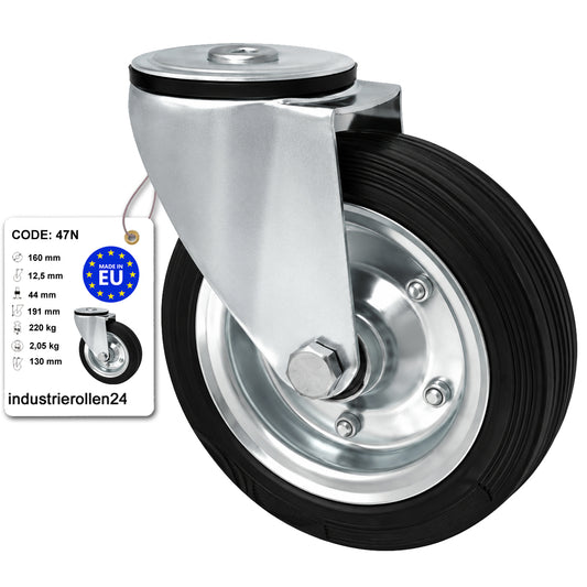 Metall-Gummiräder mit Befestigungsstift mit Zentralbohrung  Ø160 mm Code: 47N