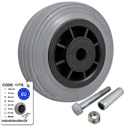 Kunststoff-Gummirrad Ø 100 mm Industrie Gummirad mit Montagesatz Code: 11TS