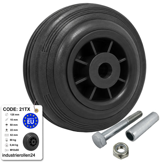Kunststoff-Gummirrad Ø 125 mm Industrie Gummirad mit Montagesatz Code: 21TX