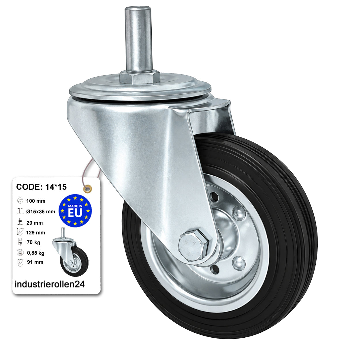 Metall-Gummiräder mit Befestigungsstift Lenkrollen Lenkrollen Ø100 mm Code: 14*15
