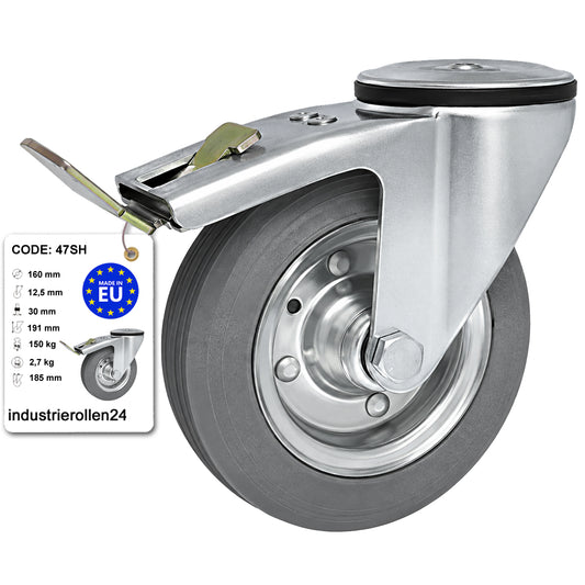 Metall-Gummiräder mit Befestigungsstift mit Zentralbohrung und Bremse Ø160 mm Code: 47SH