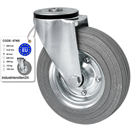 Metall-Gummiräder mit Befestigungsstift mit Zentralbohrung  Ø200 mm Code: 67NS