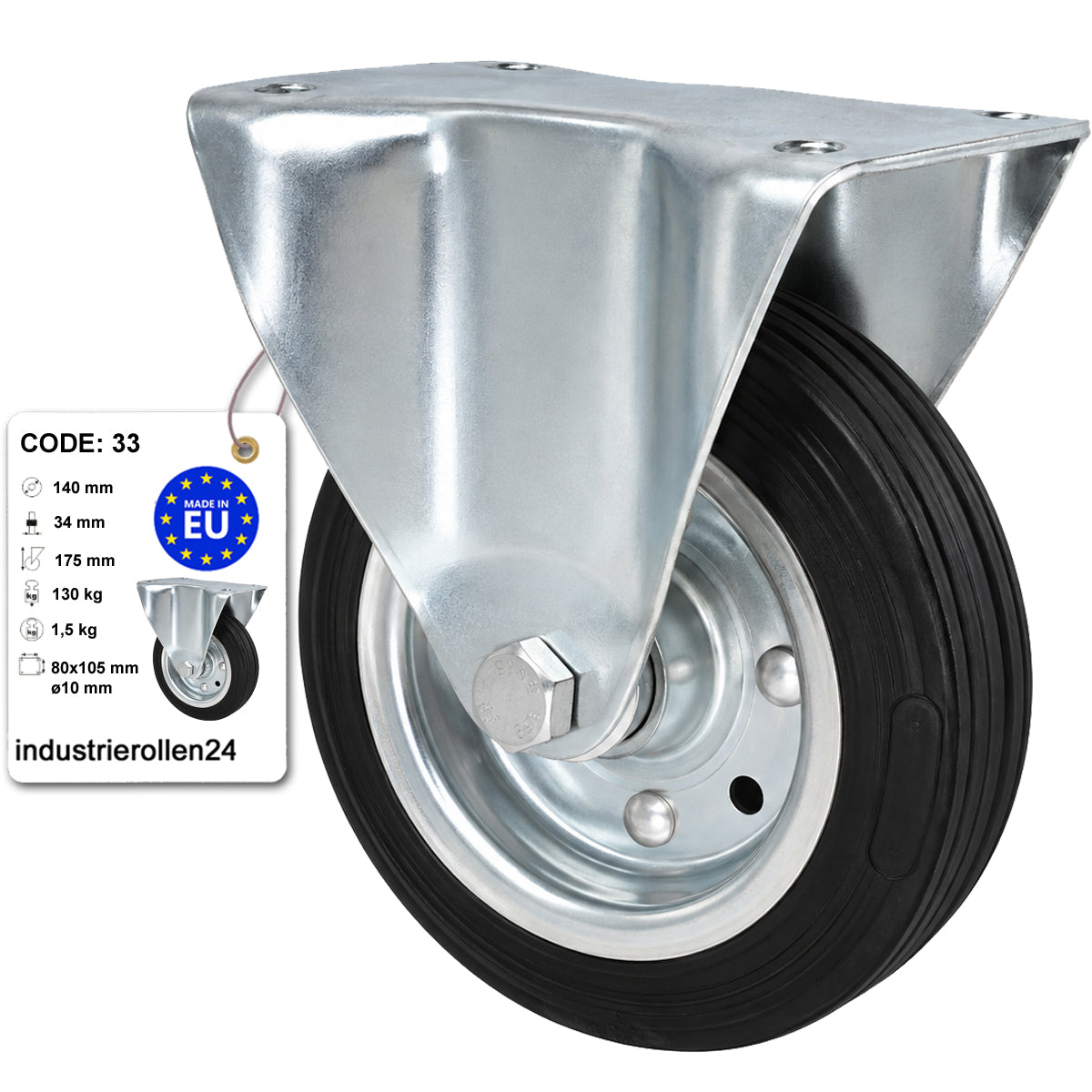 Metall-Gummiräder mit Platte Bockrolle Ø140 mm mit Platte Code: 33