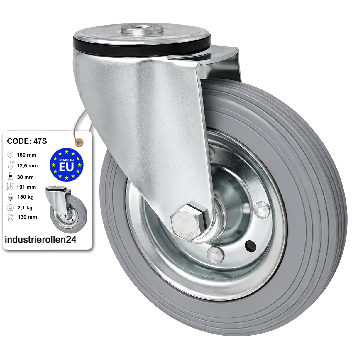 Metall-Gummiräder mit Befestigungsstift mit Zentralbohrung  Ø160 mm Code: 47S