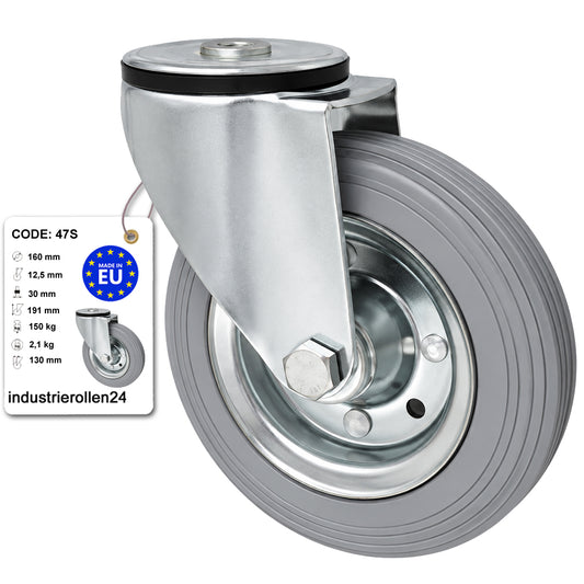 Metall-Gummiräder mit Befestigungsstift mit Zentralbohrung  Ø160 mm Code: 47S