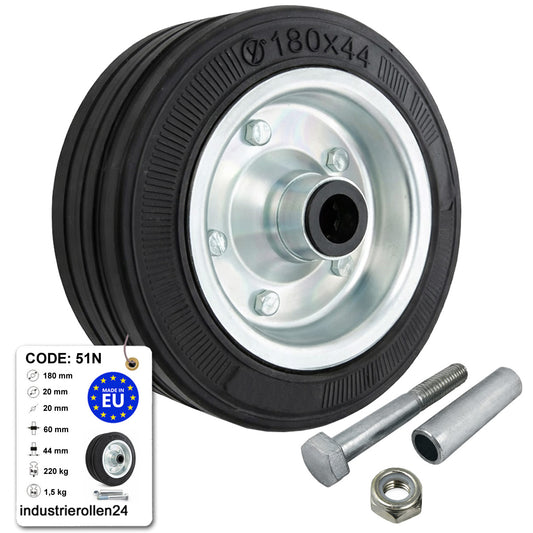 Metall-Gummiräder 180 mm mit Montage-Set – robuste Räder für Transport & Industrie Code: 51N