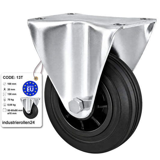 Kunststoff-Gummiräder in Bockrollengehäusen Lenkrolle Ø100 mm mit Platte Code: 13T
