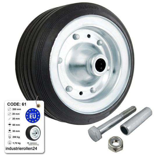 Metall-Gummiräder 200 mm mit Montage-Set – robuste Räder für Transport & Industrie Code: 61