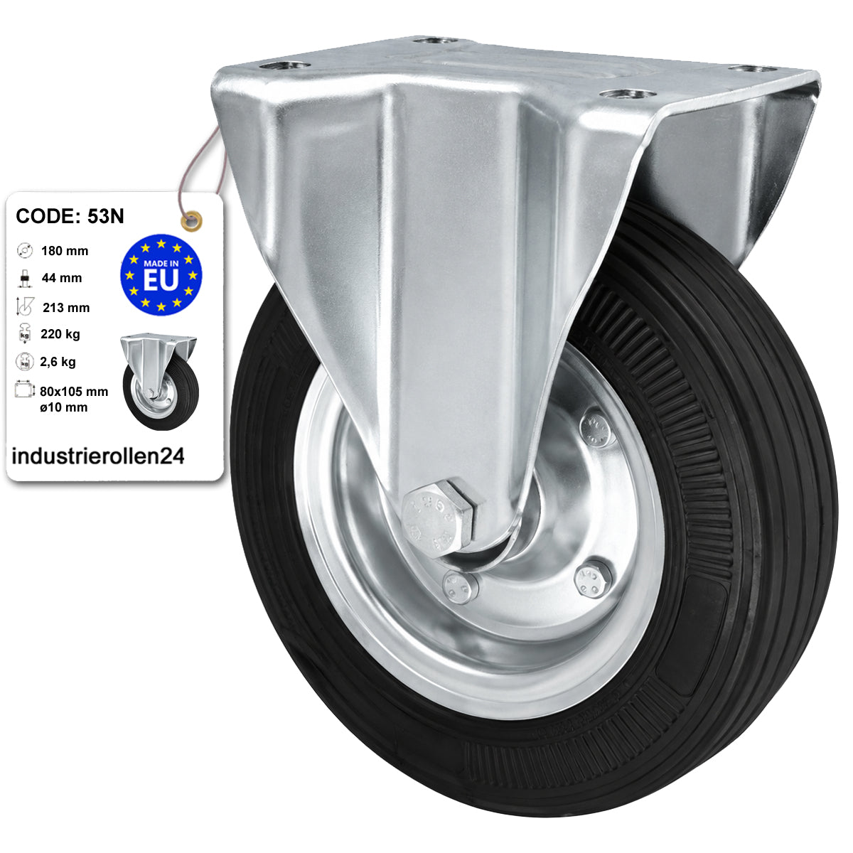 Metall-Gummiräder mit Platte Bockrolle Ø180 mm mit Platte Code: 53N