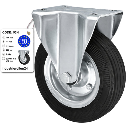 Metall-Gummiräder mit Platte Bockrolle Ø180 mm mit Platte Code: 53N