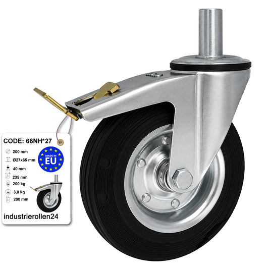 Metall-Gummiräder mit Befestigungsstift und Bremse Lenkrollen  Ø200 mm Code: 66NH*27