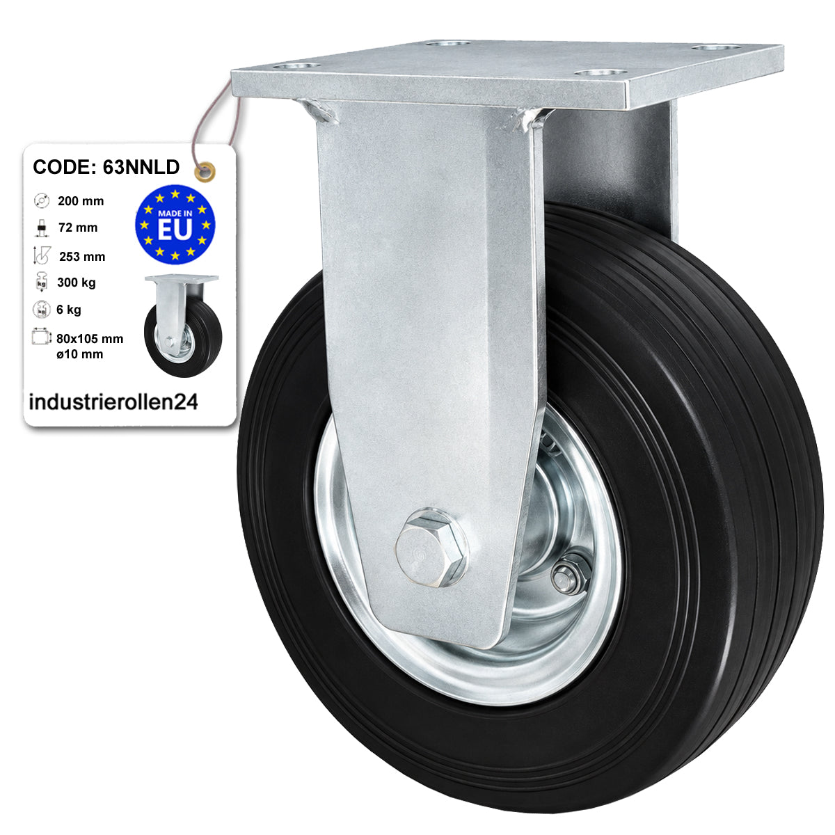 Metall-Gummiräder mit Platte Bockrolle Ø200 mm mit Platte Code: 63NNLD