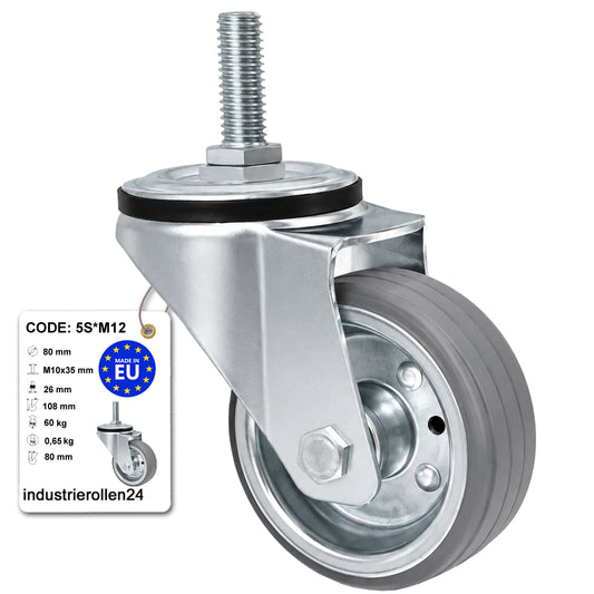 Metall-Gummiräder mit Befestigungsstift Lenkrollen Lenkrollen Ø80 mm Code: 5S*M12