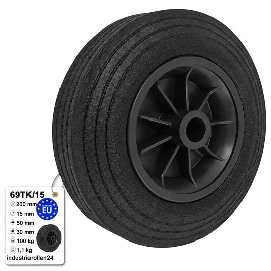 Vollgummi Rad Ø 200 mm mit Polypropylen-Felge Industrie Gummirad Code: 69TK/15