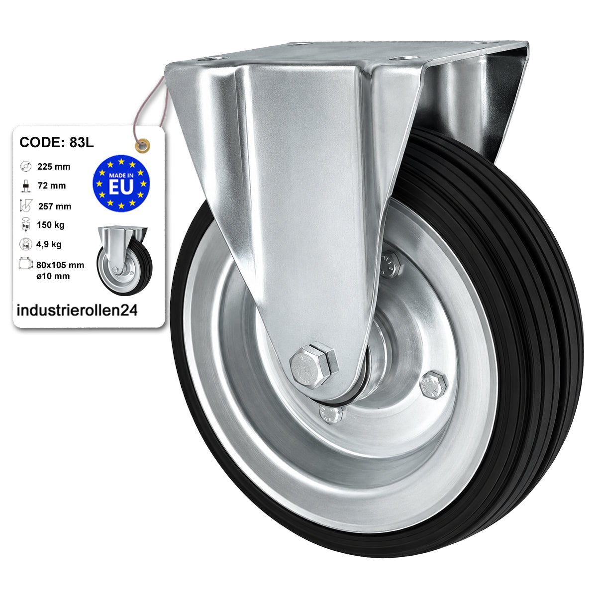 Metall-Gummiräder mit Platte Bockrolle Ø225 mm mit Platte Code: 83L