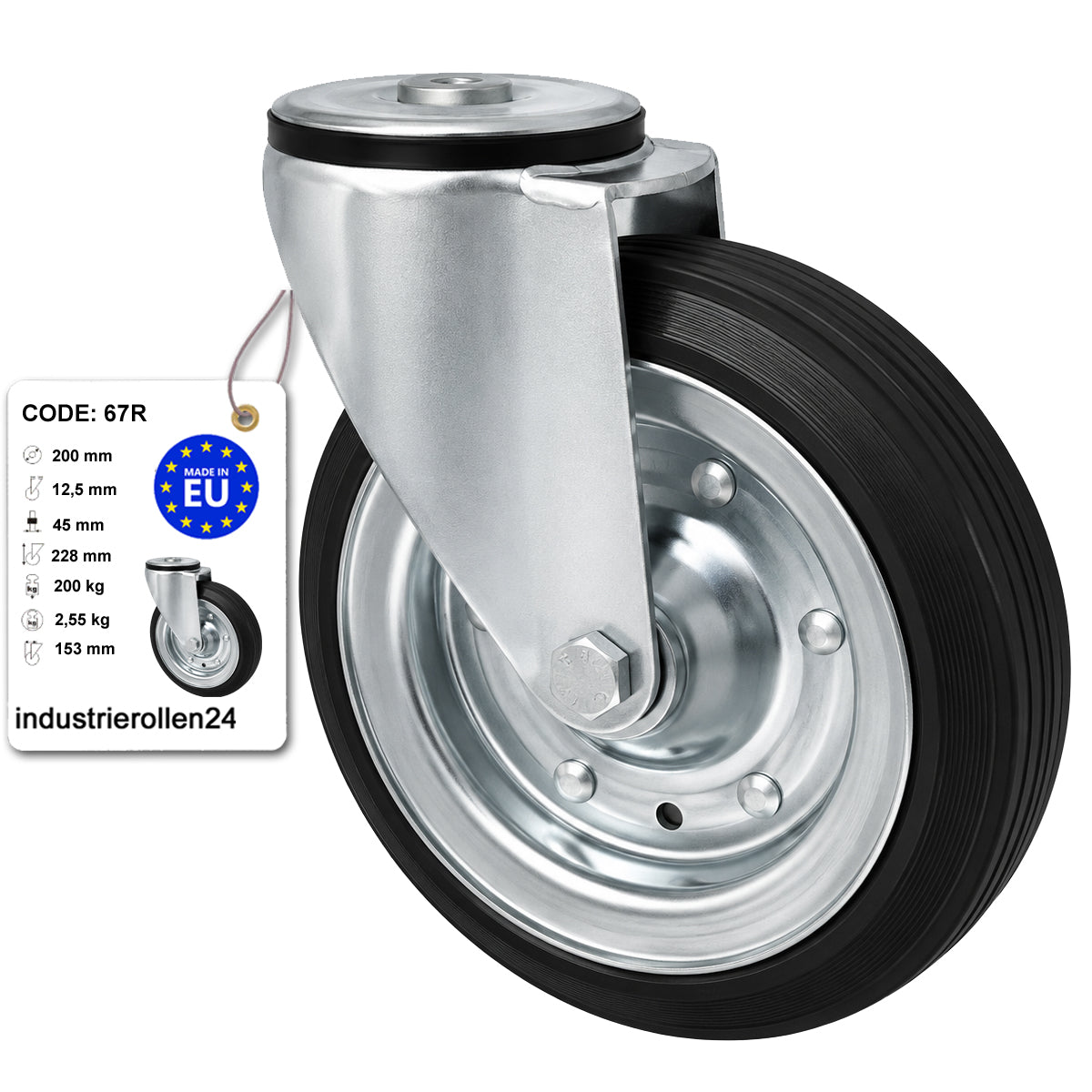 Metall-Gummiräder mit Befestigungsstift mit Zentralbohrung  Ø200 mm Code: 67R