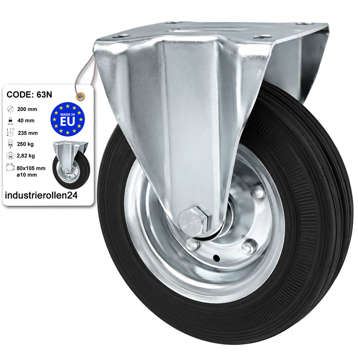 Metall-Gummiräder mit Platte Bockrolle Ø200 mm mit Platte Code: 63N