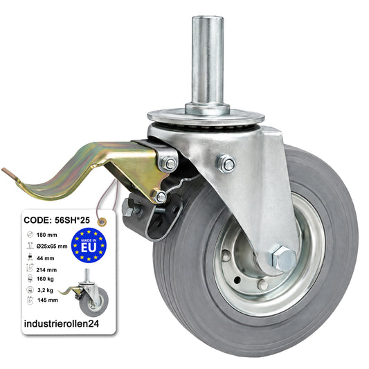 Metall-Gummiräder mit Befestigungsstift und Bremse Lenkrollen  Ø180 mm Code: 56SH*25