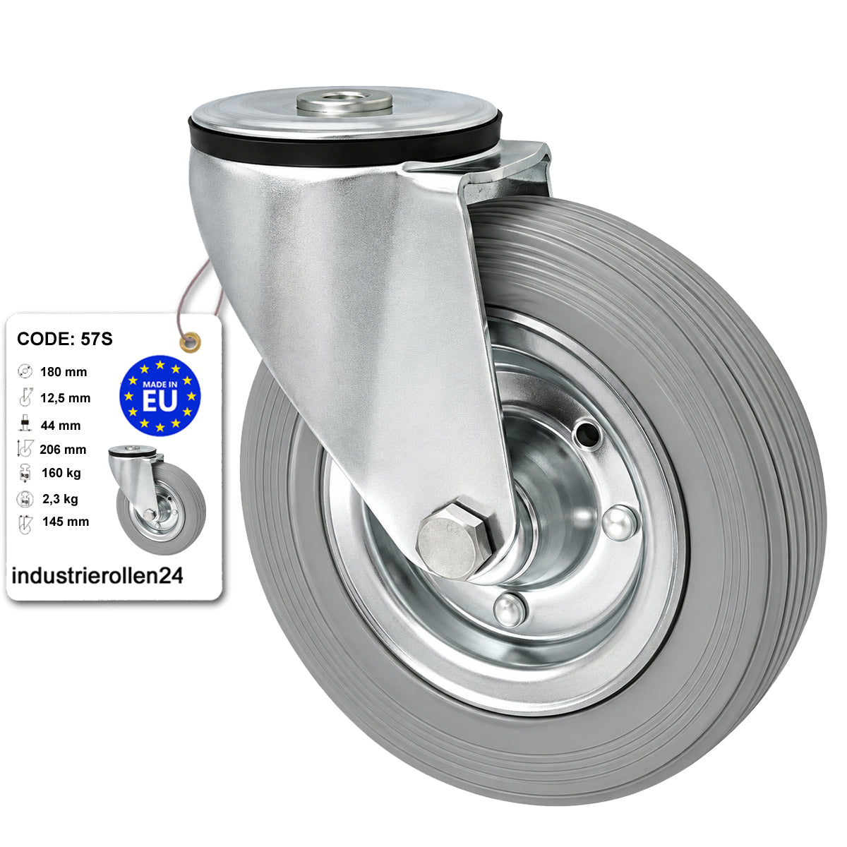 Metall-Gummiräder mit Befestigungsstift mit Zentralbohrung  Ø180 mm Code: 57S