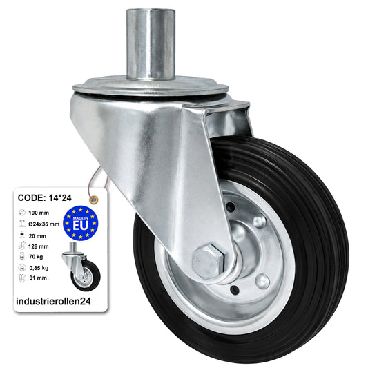 Metall-Gummiräder mit Befestigungsstift Lenkrollen Lenkrollen Ø100 mm Code: 14*24