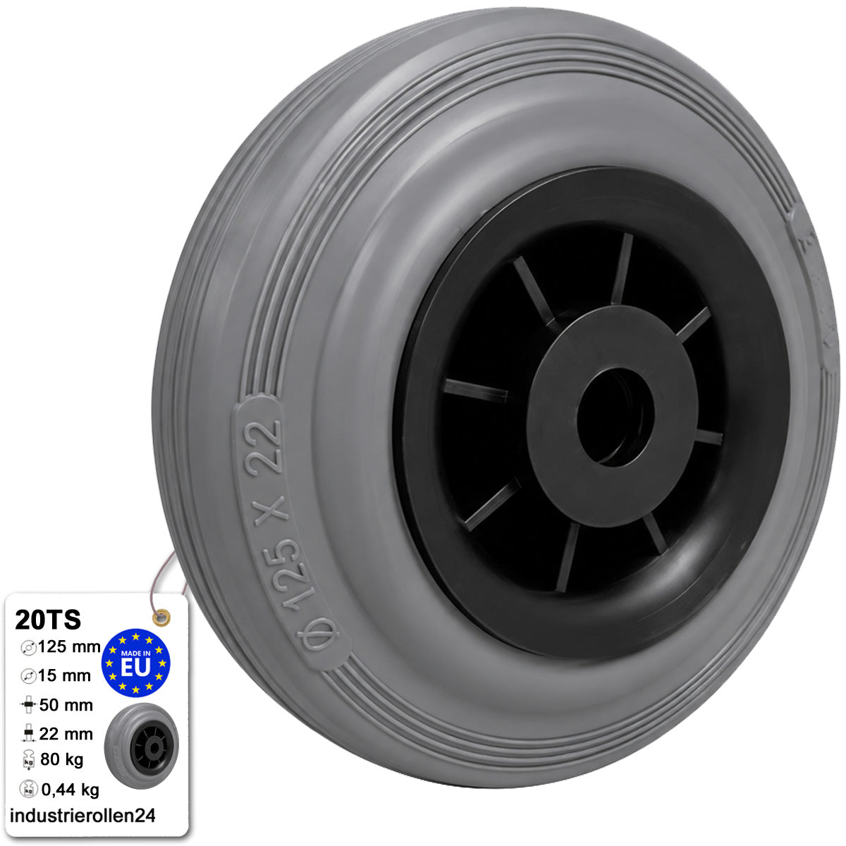 Vollgummi Rad Ø 125 mm mit Polypropylen-Felge Industrie Gummirad Code: 20TS