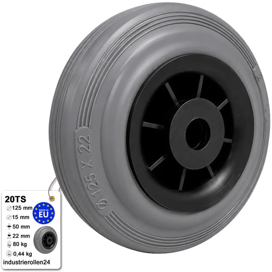 Vollgummi Rad Ø 125 mm mit Polypropylen-Felge Industrie Gummirad Code: 20TS