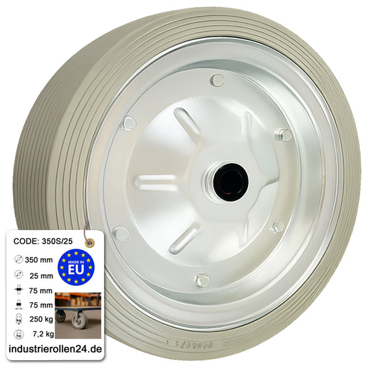 Ersatzrad Ø350 mm – Graues, nicht abfärbendes Vollgummi Industrierad für Transportwagen, Code: 350S/25