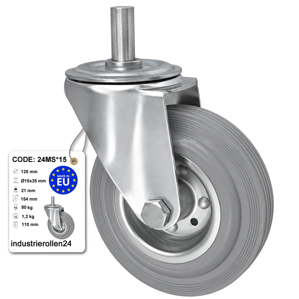 Metall-Gummiräder mit Befestigungsstift Lenkrollen Lenkrollen Ø125 mm Code: 24MS*15