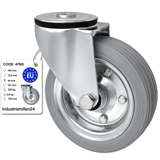 Metall-Gummiräder mit Befestigungsstift mit Zentralbohrung  Ø160 mm Code: 47NS