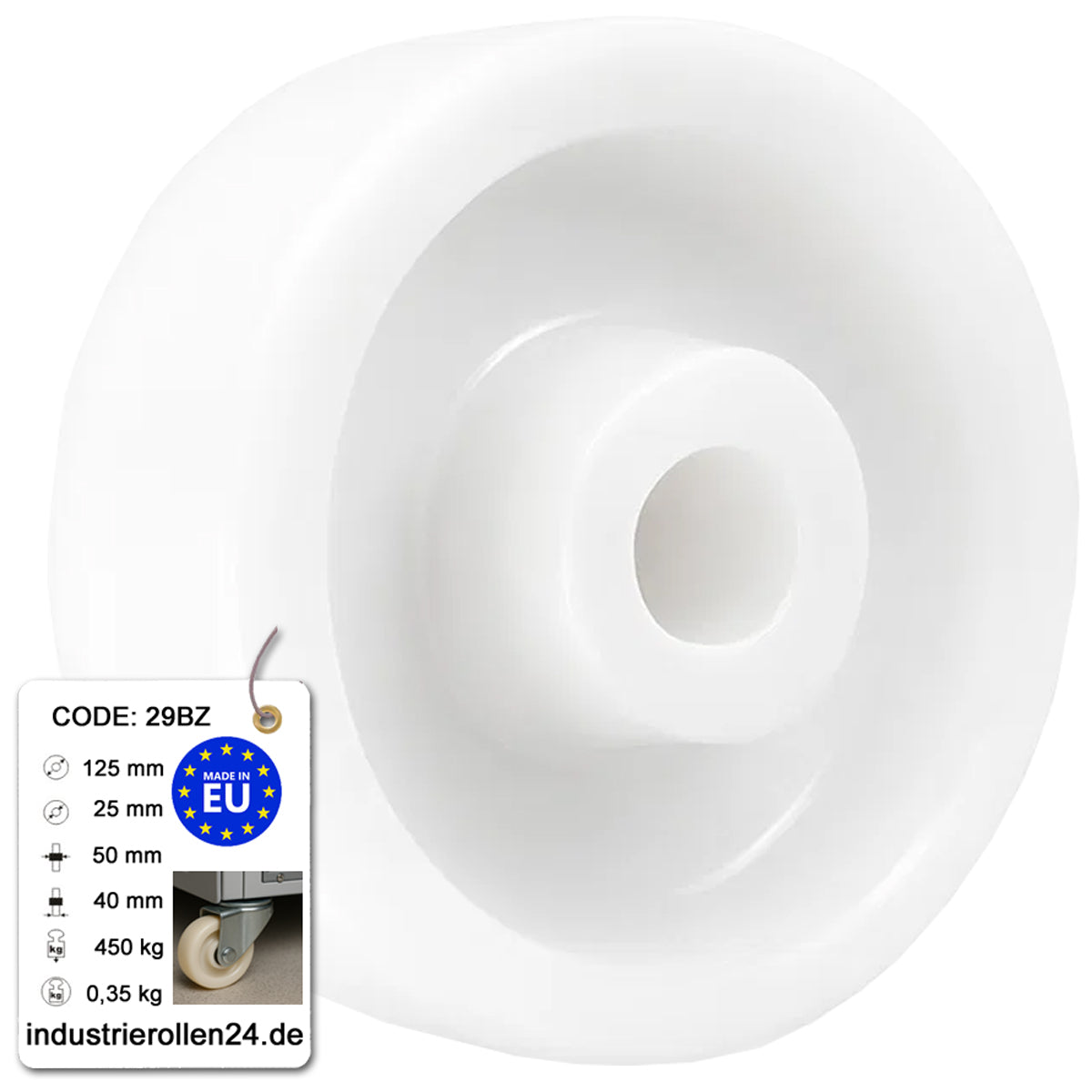 Transportrad Ø125 mm – Weißes Polyamidrad für Wagen, Code: 29BZ