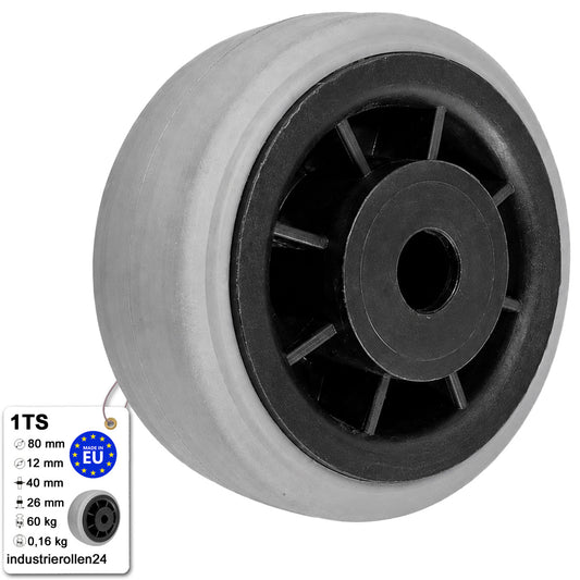 Vollgummi Rad Ø 80 mm  mit Polypropylen-Felge Industrie Gummirad Code: 1TS
