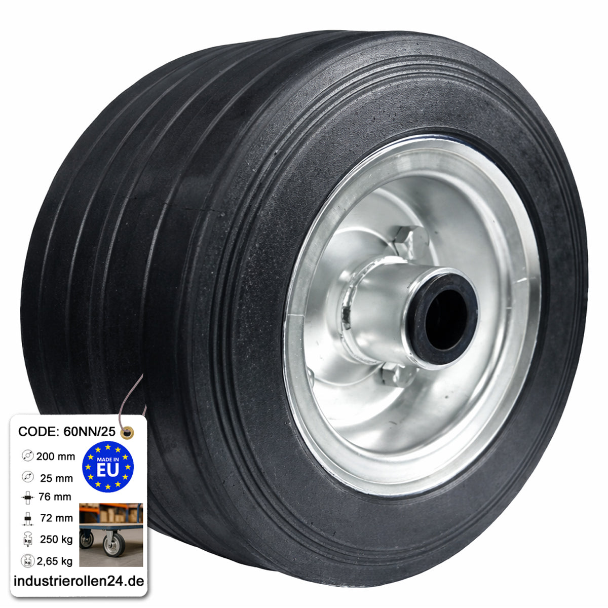 Ersatzrad Ø200 mm – Vollgummi Industrierad für Transportwagen, Code: 60NN/25