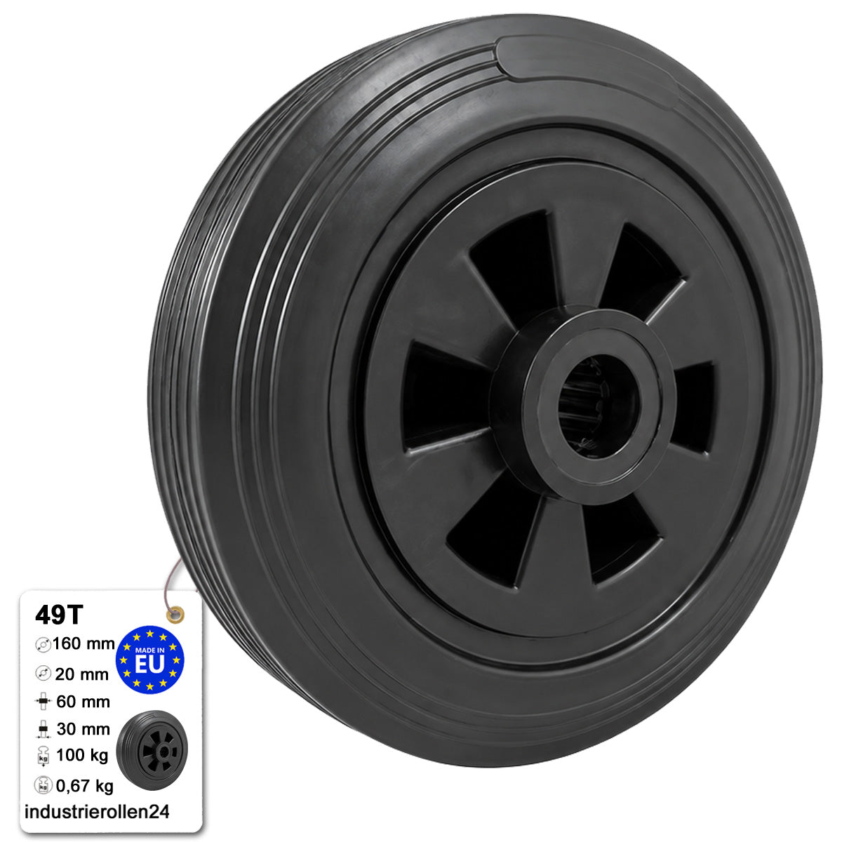 Vollgummi Rad Ø 160 mm mit Polypropylen-Felge Industrie Gummirad Code: 49T
