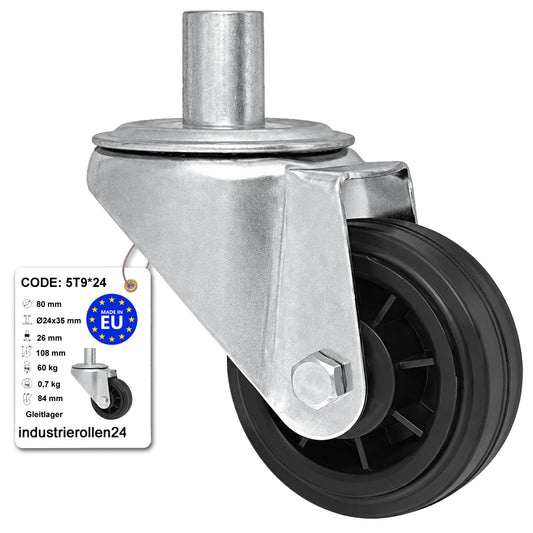 Kunststoff-Gummiräder mit Befestigungsstift Lenkrollen Ø80 mm Code: 5T9*24