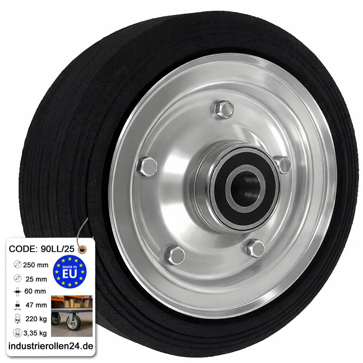 Ersatzrad Ø250 mm – Vollgummi Industrierad mit Kugellager für Transportwagen, Code: 90LL/25