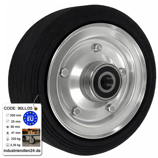Ersatzrad Ø250 mm – Vollgummi Industrierad mit Kugellager für Transportwagen, Code: 90LL/25