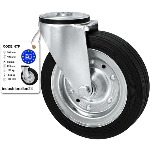 Metall-Gummiräder mit Befestigungsstift mit Zentralbohrung  Ø200 mm Code: 67F