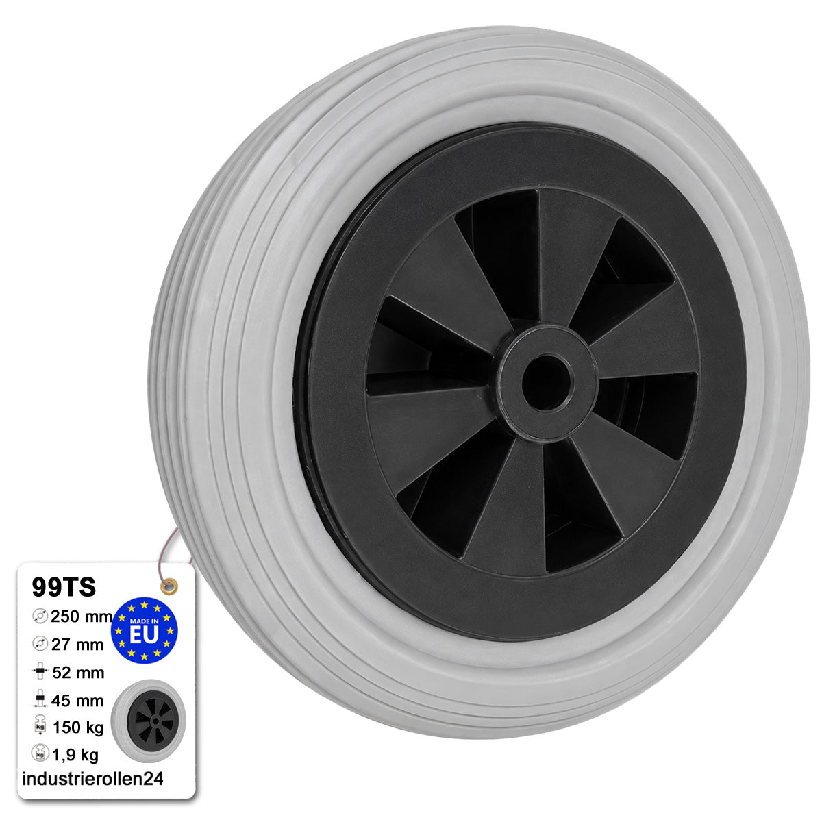 Vollgummi Rad Ø 250 mm mit Polypropylen-Felge Industrie Gummirad Code: 99TS