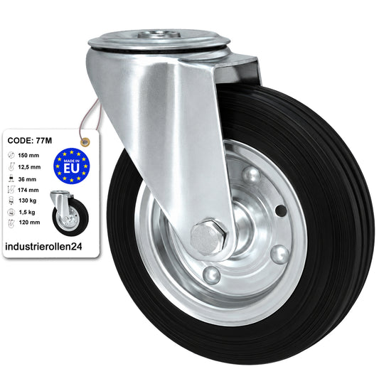 Metall-Gummiräder mit Befestigungsstift mit Zentralbohrung  Ø150 mm Code: 77M
