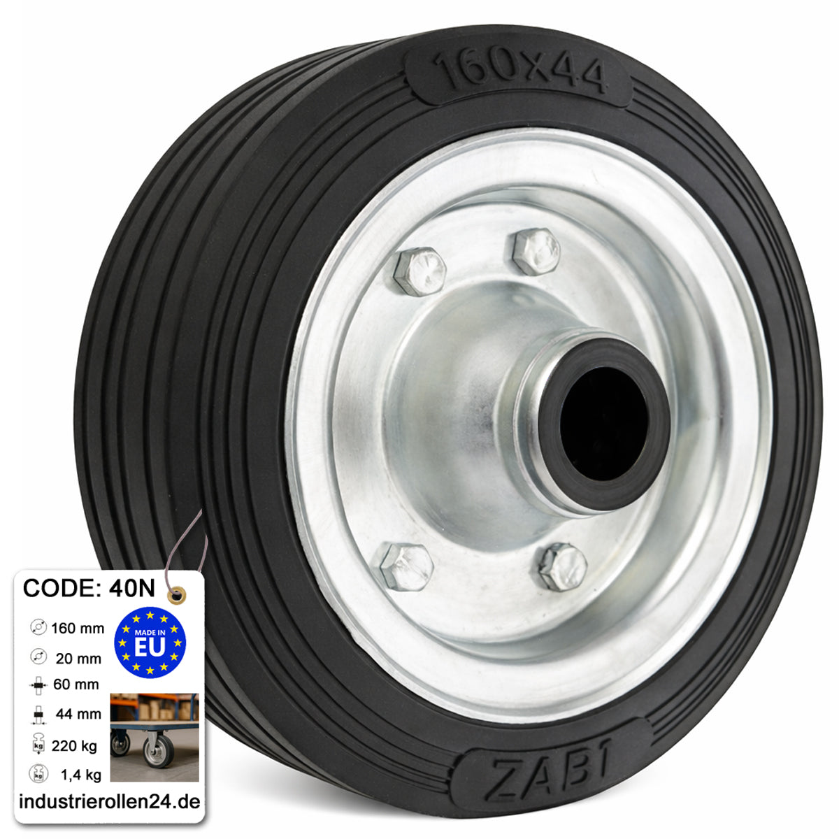 Ersatzrad Ø160 mm – Vollgummi Industrierad für Transportwagen, Code: 40N