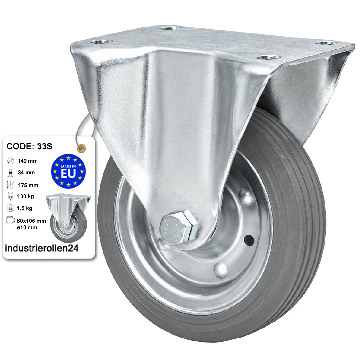 Metall-Gummiräder mit Platte Bockrolle Ø140 mm mit Platte Code: 33S