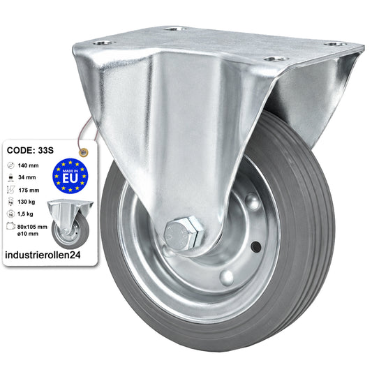 Metall-Gummiräder mit Platte Bockrolle Ø140 mm mit Platte Code: 33S